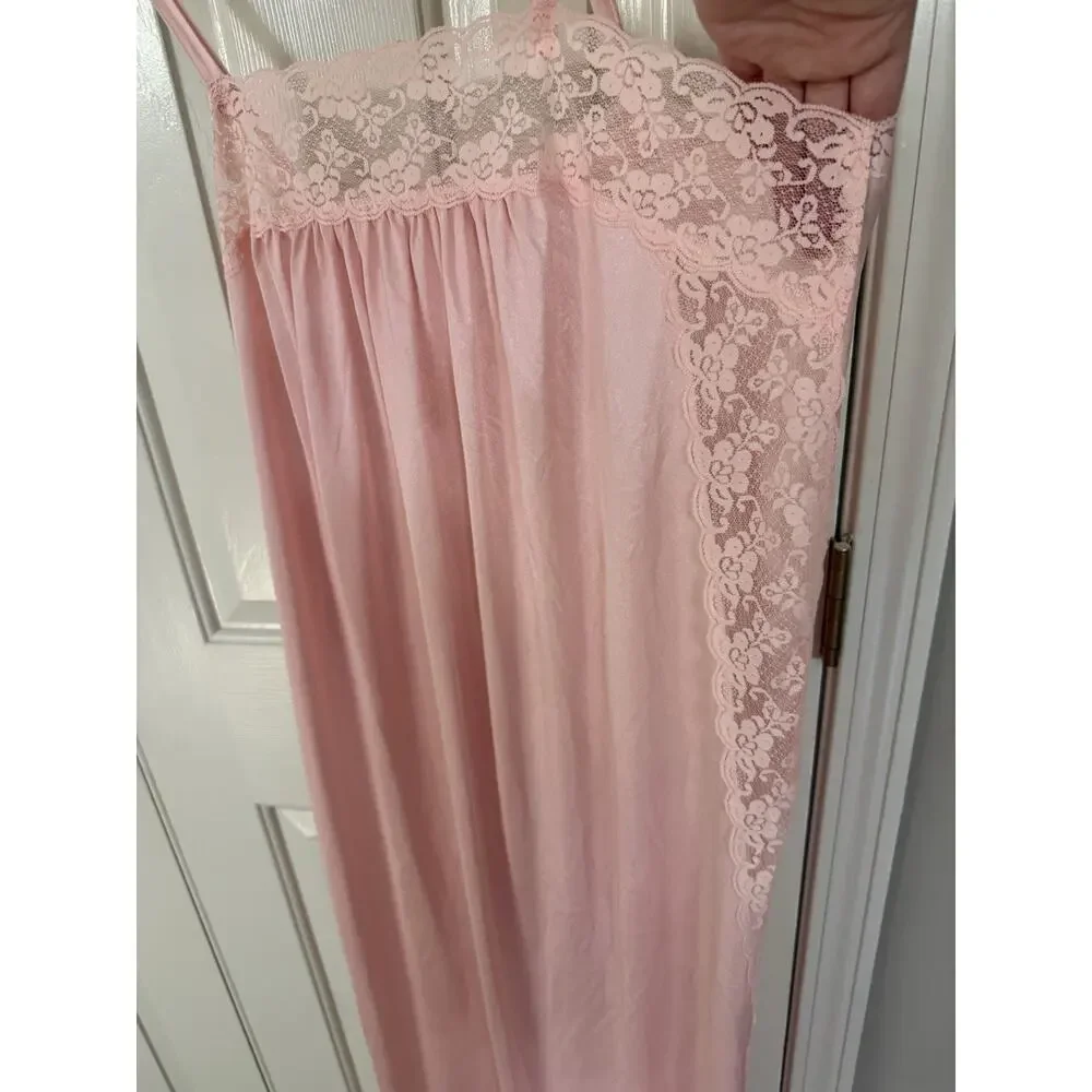 Vintage Pink Lace Maxi Nightgown Size Large L